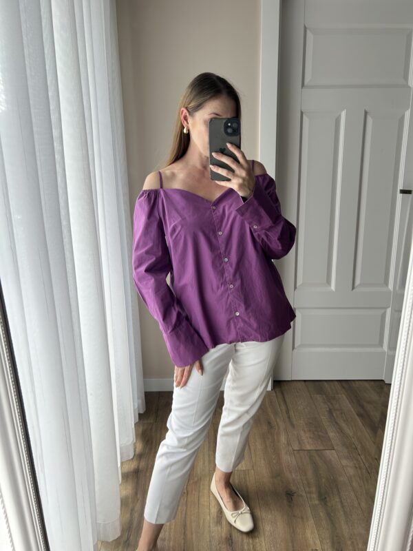 Fioletowa bawełniana koszula z opadającymi ramionami 40 L