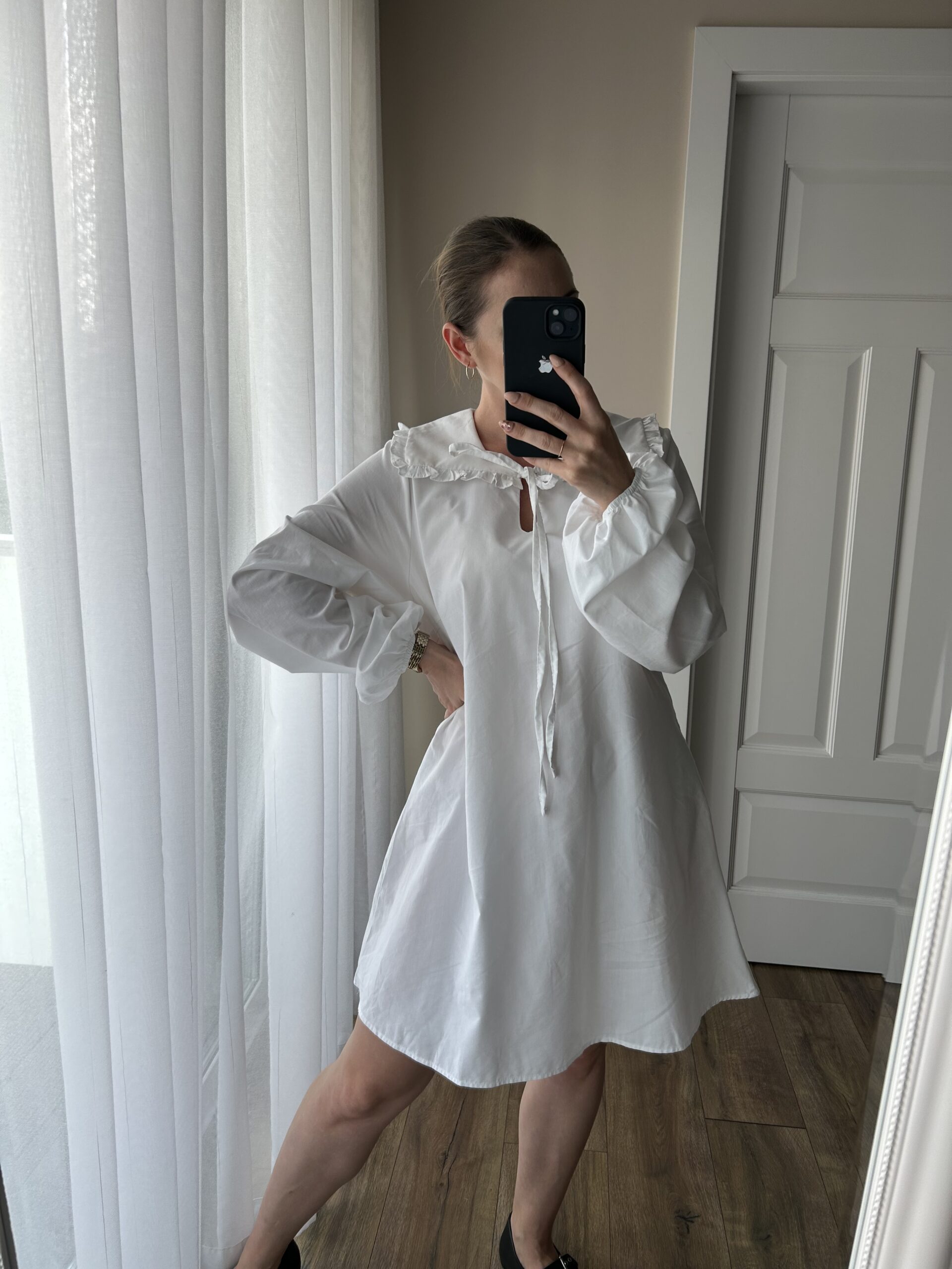 Biała bawełniana sukienka z dużym kołnierzem ASOS 40 L