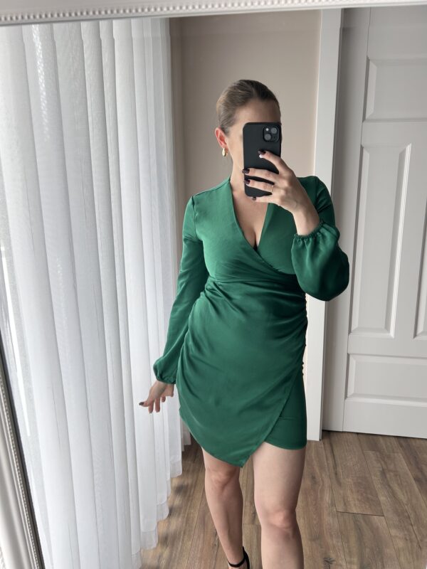 Zielona krótka satynowa sukienka 34 XS