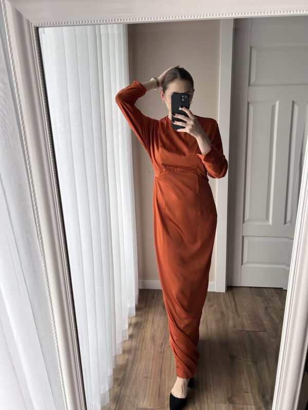 Rdzawa długa sukienka kimono 38 M TFNC