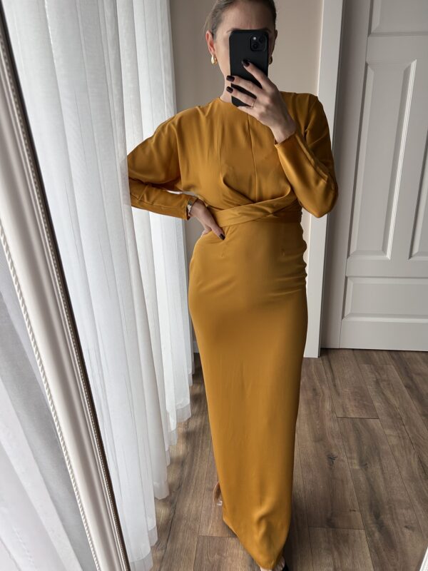 Złota satynowa długa sukienka 34 XS ASOS