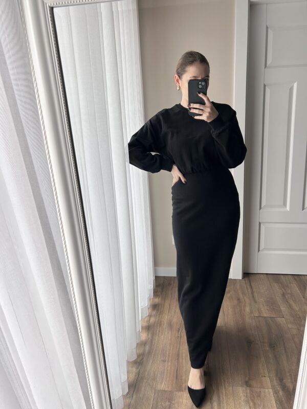 Czarna długa sukienka dresowa na długi rękaw 36 S ASOS