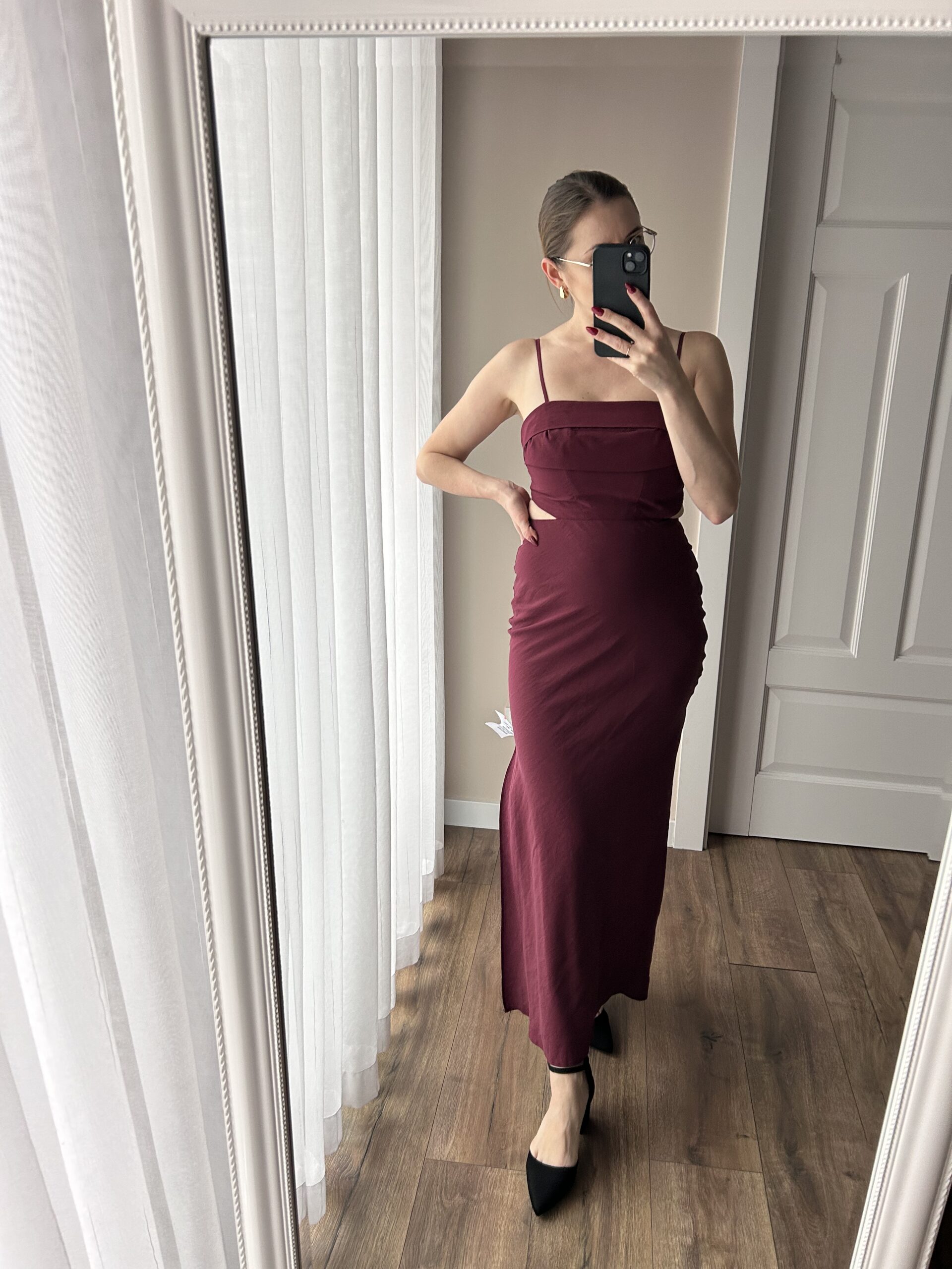 Bordowa midi sukienka na ramiączkach 34 XS ASOS