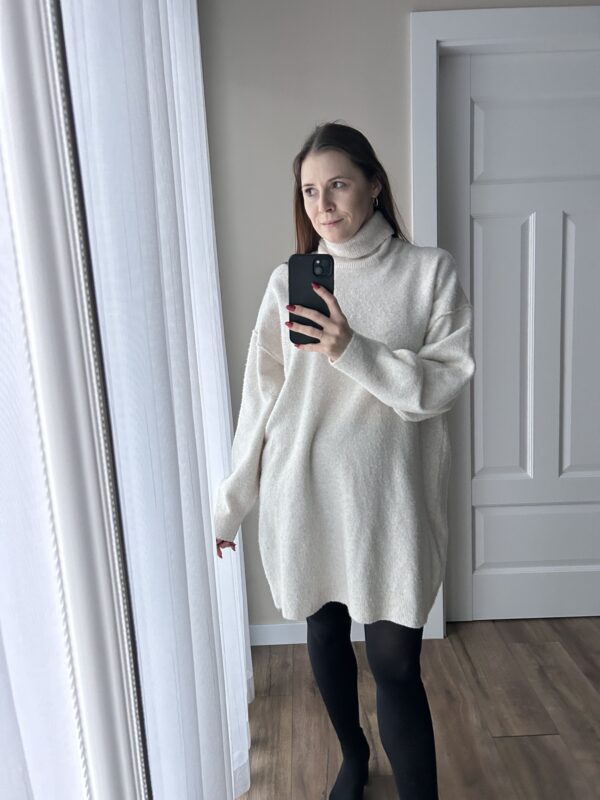 Beżowa sweterkowa sukienka 38 M Weekday