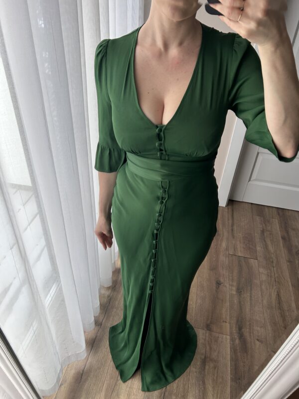 Zielona szmaragdowa długa sukienka zapinana na guziki 34 XS MAIDS