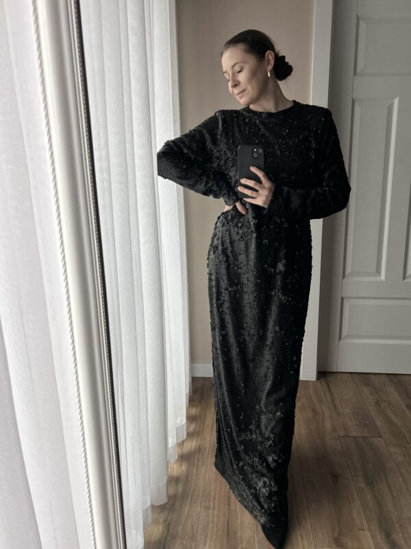 Czarna długa cekinowa sukienka 44 XXL Boohoo